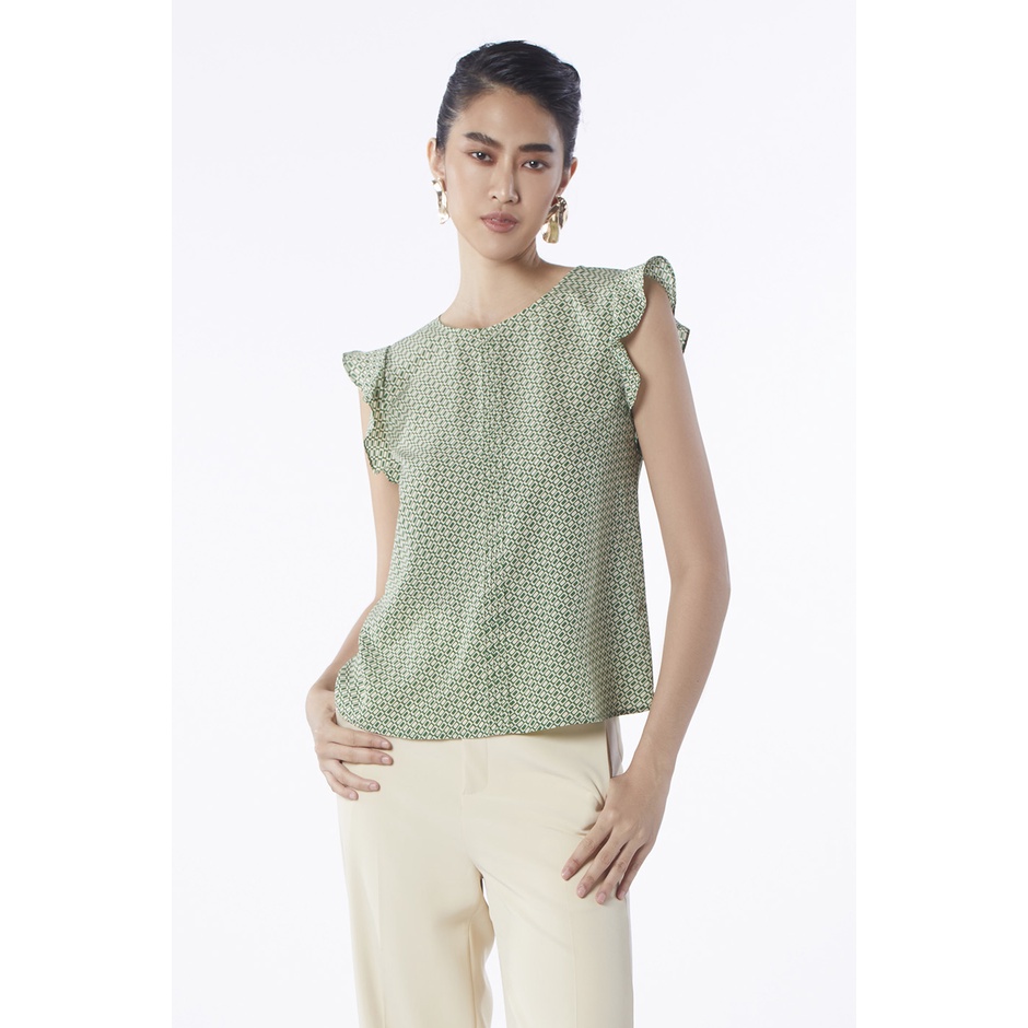 espada-เสื้อเบลาส์แขนกุดลายวงกลม-ผู้หญิง-สีเขียวเข้ม-circular-print-sleeveless-blouse-01037
