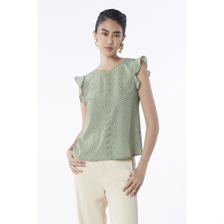 ESPADA เสื้อเบลาส์แขนกุดลายวงกลม ผู้หญิง สีเขียวเข้ม | Circular Print Sleeveless Blouse | 01037