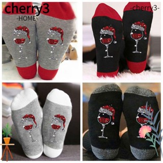 Cherry3 ถุงเท้าข้อยาว ผ้าฝ้าย ยืดหยุ่น แบบนิ่ม ระบายอากาศได้ดี ให้ความอบอุ่น แฟชั่นฤดูใบไม้ร่วง และฤดูหนาว สําหรับผู้หญิง