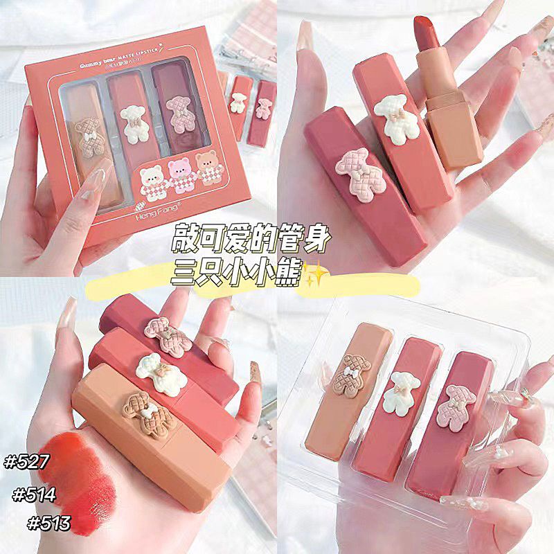 three-little-bears-lipstick-matte-foggy-velvet-minority-affordable-student-lovely-lipstick-pure-desire-to-show-white-and-yellow-skin-available