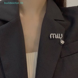 Buildvictor เข็มกลัดเพทาย รูปตัวอักษร MIU เครื่องประดับแฟชั่น สําหรับผู้หญิง