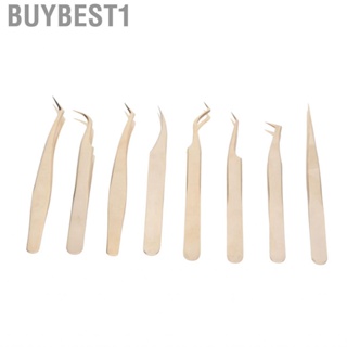 Buybest1 Eyelash Extension Tweezers Set  Tight Bite Pearly Gold Lash Stainless Steel 8PCS Ergonomic for Novice Practitioners Beauty Tools