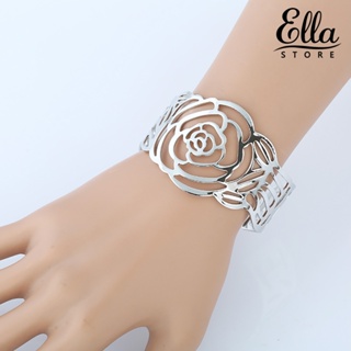 Ellastore123 กําไลข้อมือโลหะ รูปดอกกุหลาบ กลวง เครื่องประดับแฟชั่นสตรี