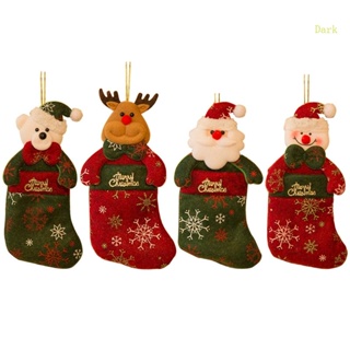 ถุงน่องคริสต์มาสเข้ม พร้อมจี้การ์ตูนซานต้า สโนว์แมน หมี กวางเอลก์ 3D สําหรับแขวนตกแต่งต้นคริสต์มาส ถุงขนม ถุงเท้า