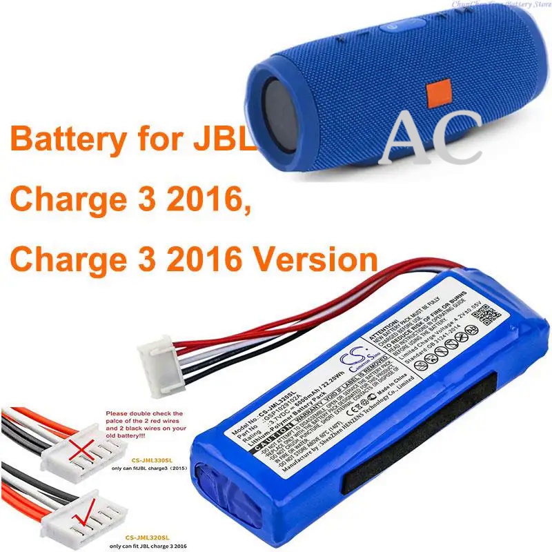 Cameron Sino 6000mAh Replacement Battery For JBL Charge 2+