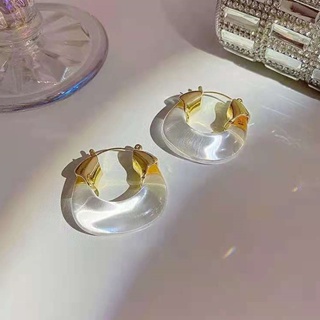 Korean version of ins retro temperament design exaggerated geometric u-shaped color transparent resin metal earrings earrings women