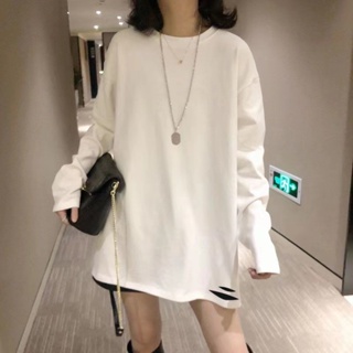 892S# Thickened velvet long-sleeved T-shirt Loose white bottoming shirt for autumn and winter wear inside and outside