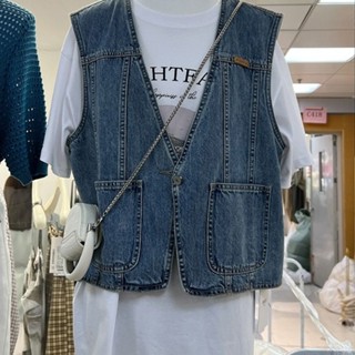 เสื้อกั๊กยีน ขนาดเล็ก แต่งกระดุมแถวเดียว แฟชั่นฤดูใบไม้ผลิ สไตล์เรโทร สําหรับผู้หญิง