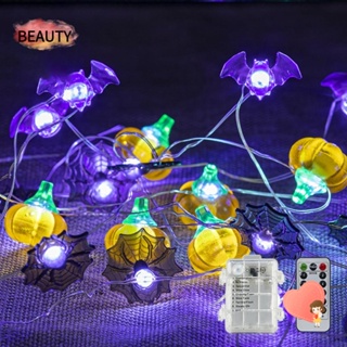 Beauty โคมไฟแขวน รูปฟักทอง ค้างคาว ค้างคาว แมงมุม แบตเตอรี่ แบบพกพา ยาว 1 เมตร สําหรับตกแต่งปาร์ตี้ฮาโลวีน DIY