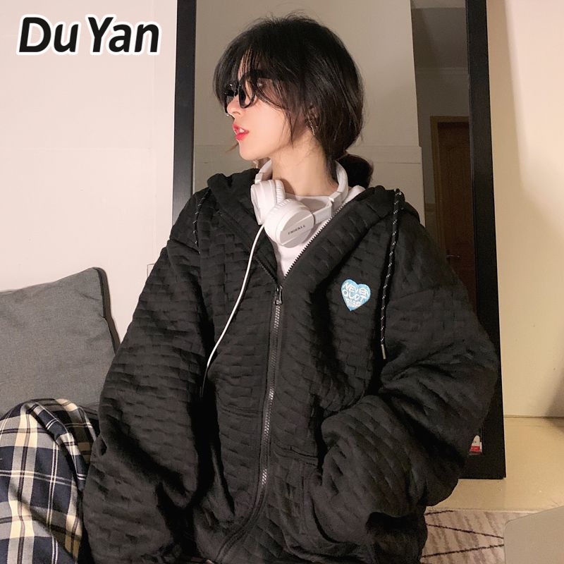 du-yan-เสื้อกันหนาว-เสื้อคาร์ดิแกน-มีฮู้ด-ทรงหลวม-สไตล์เกาหลี-แฟชั่นฤดูใบไม้ผลิ-และฤดูใบไม้ร่วง-สําหรับผู้หญิง