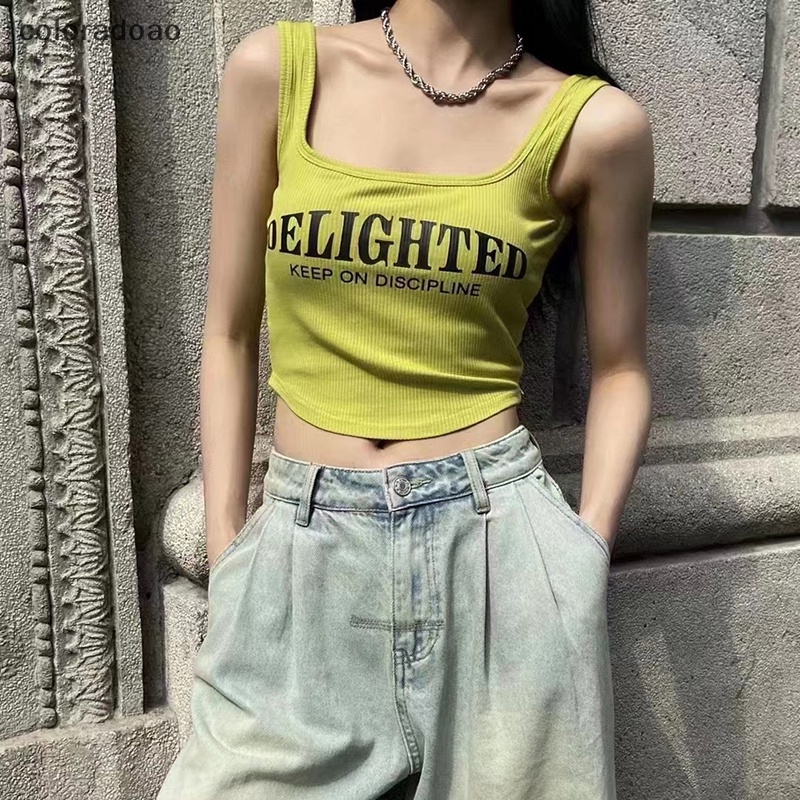 crd-เสื้อสายเดี่ยว-แขนกุด-คอยู-พิมพ์ลายตัวอักษร-สไตล์เกาหลี-แฟชั่นฤดูร้อน-สําหรับผู้หญิง-zxh