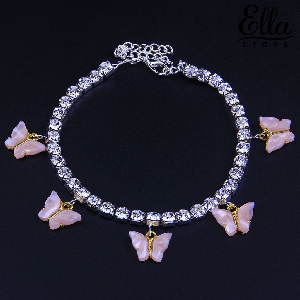ellastore123-สร้อยข้อเท้าโซ่-จี้ผีเสื้อ-ประดับพลอยเทียม-เครื่องประดับ-ของขวัญ
