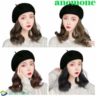 Anemone หมวกเบเร่ต์ วิกผมสั้น หยิก หยักศก สีดําธรรมชาติ แฟชั่นสําหรับผู้หญิง