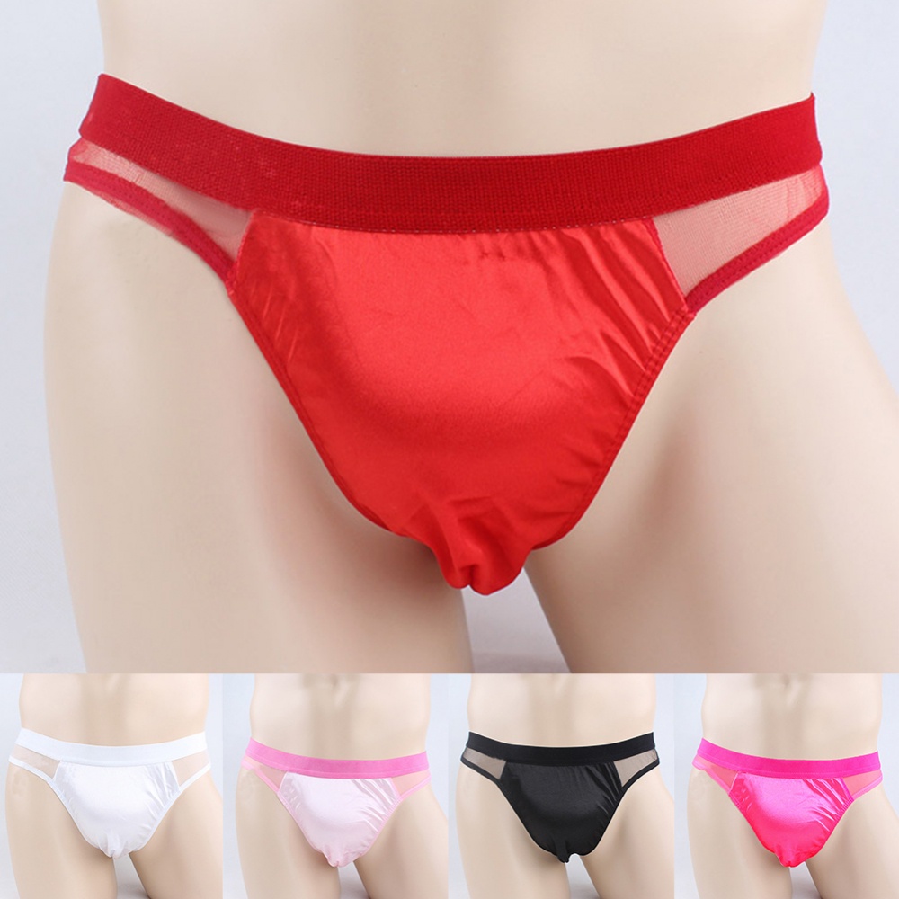 Briefs Bulge Pouch Imitation Silk Knickers Man Panties Patchwork See ...