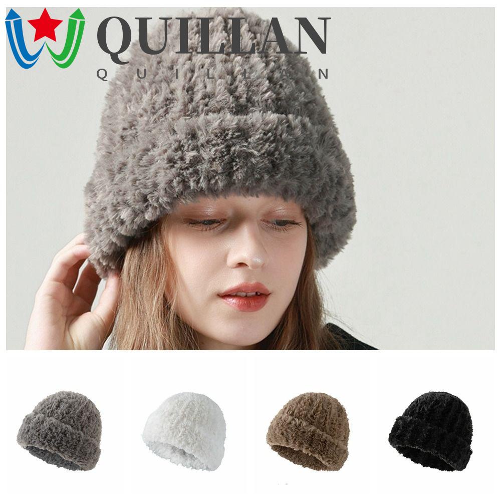 Quillan หมวกบีนนี่ ผ้าวูลถัก ป้องกันหู ขนปุย รูปหัวกะโหลกน่ารัก เหมาะ