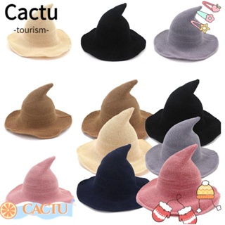 Cactu หมวกแม่มดฮาโลวีน หมวกวอร์ม สีพื้น หมวกจุดยาว หมวกแม่มด ผ้าวูล พับได้ ออกแบบมายากล สําหรับผู้หญิง