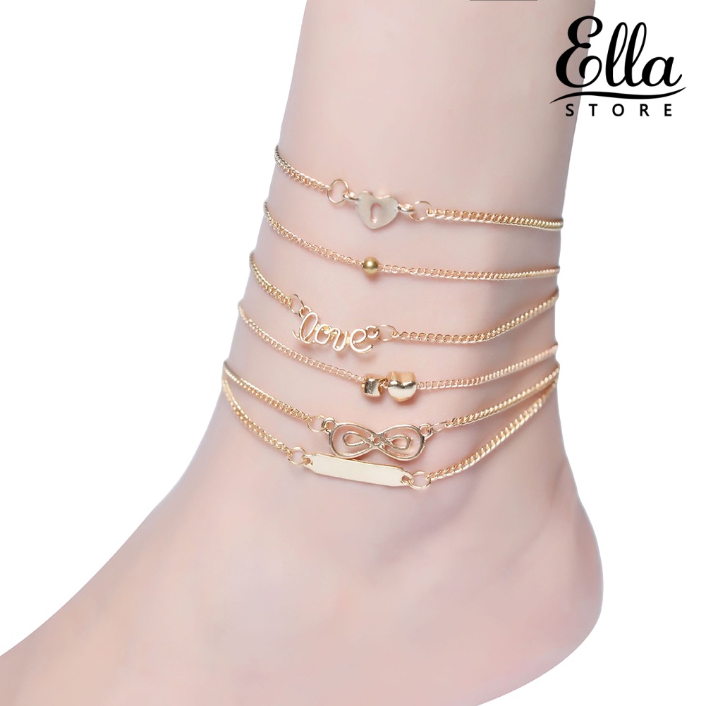 ellastore123-สร้อยข้อเท้าโซ่-รูปหัวใจ-8-love-เครื่องประดับ-สําหรับผู้หญิง-6-ชิ้น-ต่อชุด