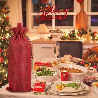 ถุงผ้ากระสอบ ใส่ขวดไวน์แดง แชมเปญ นํากลับมาใช้ใหม่ได้ สําหรับตกแต่งงานแต่งงาน ปาร์ตี้
