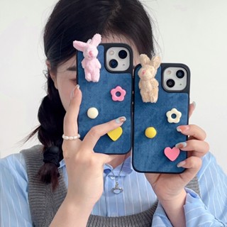 เคสโทรศัพท์มือถือผ้ายีนแข็ง ลายกระต่าย 3D สําหรับ iPhone 11 12 12Pro 12promax 13 13Pro 13promax 14 14Pro 14promax 15 15Pro 15promax 15Pro