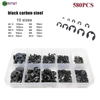 ⭐NEW ⭐E Type Retaining-ring 10 Sizes 580 Pcs / Set Black Carbon Steel Silver Washer