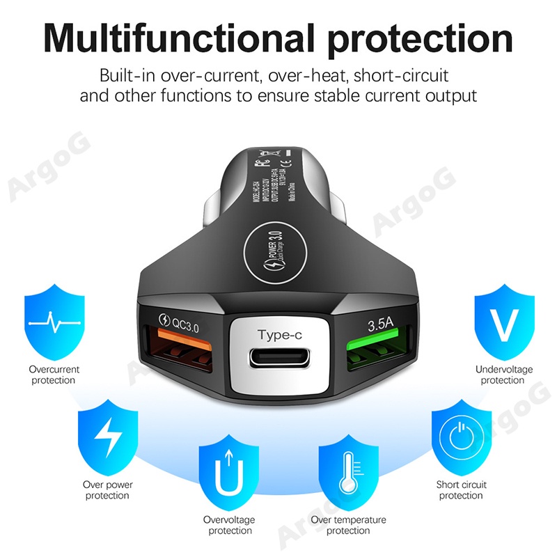 argog-อุปกรณ์ชาร์จรถยนต์-type-c-35w-ชาร์จเร็ว-ชาร์จรถยนต์-usb-พร้อมดีไซน์อุปกรณ์ทำลายกระจกหน้า-สำหรับรถยนต์-12-24v