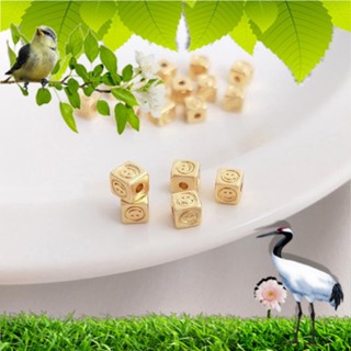 ลูกปัดสี่เหลี่ยม หน้ายิ้ม สีทอง 14K แฮนด์เมด DIY สําหรับทําสร้อยคอ สร้อยข้อมือ แหวน และลูกปัด