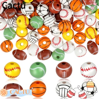 Cactu ลูกปัดไม้ รูปลูกบาสเก็ตบอล วอลเลย์บอล สําหรับทําเครื่องประดับ DIY 120 ชิ้น