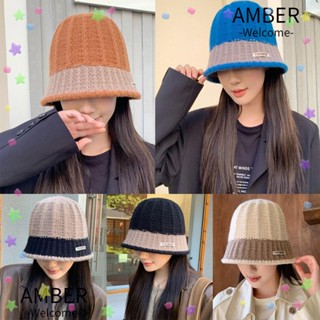 Amber หมวกบักเก็ต ผ้าถัก กันความหนาว ให้ความอบอุ่น สไตล์เรโทร สําหรับผู้หญิง