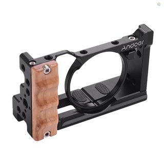 {Fsth} Andoer Metal Aluminum Camera Cage Compatible with  RX100 VI/VII with Cold Shoe Mount 1/4 Screw Wooden Handgrip Vlogging Shooting Accessories