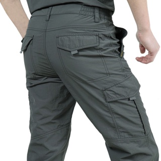 กางเกงคาร์โก้ กันน้ํา แห้งเร็ว หลายกระเป๋า ยืดหยุ่น สไตล์ทหาร สําหรับผู้ชาย เดินป่า