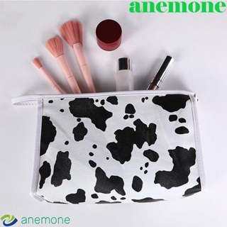 Anemone กระเป๋าเครื่องสําอาง ทรงสี่เหลี่ยม ลายวัว ความจุขนาดใหญ่ อเนกประสงค์