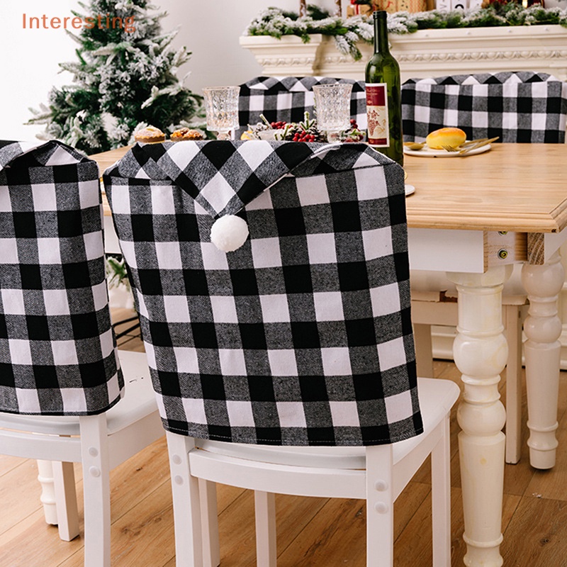 interesting-ผ้าคลุมเก้าอี้-ลายคริสต์มาส-ลายสก๊อต-สีดํา-และสีขาว-สําหรับตกแต่งบ้าน-ห้องครัว