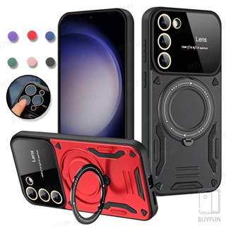 For Samsung Galaxy S23 ultra S23+ A54 A34 A24 A14 4G 5G Case Magnetic Car Holder Ring Shockproof Armor Phone Cover With Full Lens Film