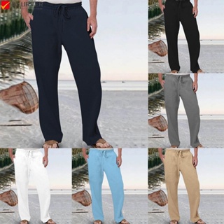 กางเกงขายาว ผ้าโพลีเอสเตอร์ แบบผูกเชือก ยืดหยุ่น สีพื้น แฟชั่นฤดูร้อน สําหรับผู้ชาย ไซซ์ M - 2XL