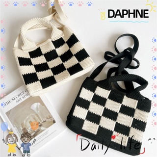 Daphne กระเป๋าถือ กระเป๋าช้อปปิ้งลําลอง ผ้าถัก สีดํา ใช้ซ้ําได้ สีขาว สําหรับผู้หญิง