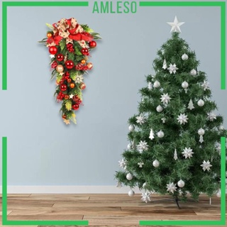 [Amleso] กรวยแขวนผนัง รูปหยดน้ํา ประดับโบว์ สําหรับตกแต่งประตูหน้า เทศกาลคริสต์มาส