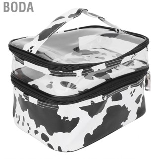 Boda Cosmetic Bag Double Layer Large  Cow Pattern Portable Multifunction