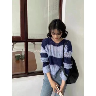 เสื้อแขนยาว คอกลม ผ้าเรยอนถัก ทรงหลวม สไตล์เกาหลี สําหรับผู้หญิง SGSG