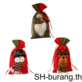 【Buran】ถุงกระสอบซานต้าคลอส พร้อมเชือกรูด ผ้าลินิน ของขวัญคริสต์มาส 3 ชิ้น 1/2