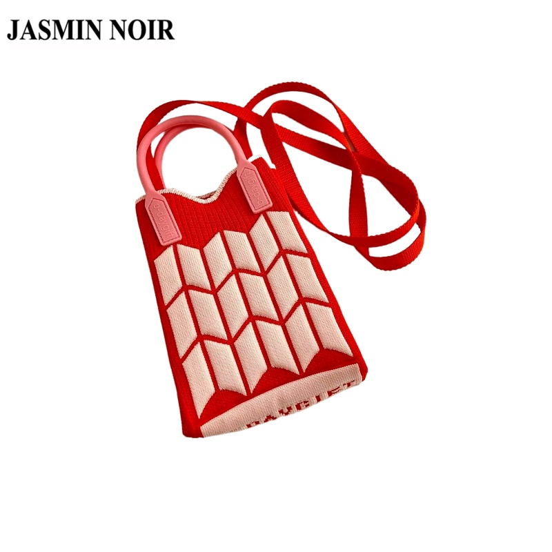 Jasmin NOIR กระเป๋าถือ กระเป๋าสะพายไหล่ ผ้าวูลถัก ทรงบักเก็ต ขนาดเล็ก