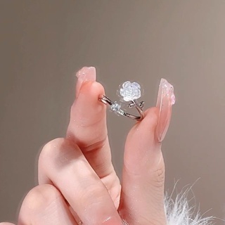 Camellia ring female ins minority design plain ring open index ring fashion personality light extravagance temperament high sense