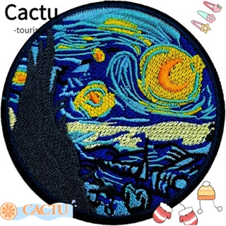 Cactu แผ่นแพทช์รีด ปักลาย Van Gogh Starry Night ขนาด 7.7 ซม. สําหรับรีดติดหมวก