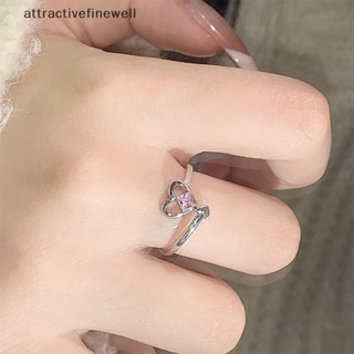 [attractivefinewell] แหวนนิ้วมือ ประดับคริสตัล พลอยเทียม สีชมพู แวววาว ปรับได้ เครื่องประดับแฟชั่นคู่รัก สําหรับผู้หญิง TIV