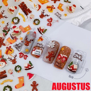 Augustus สติกเกอร์ ลายซานตาคลอส สโนว์แมน กระดิ่ง คริสต์มาส บรรเทาอาการปวด แฟชั่น สําหรับตกแต่งเล็บ