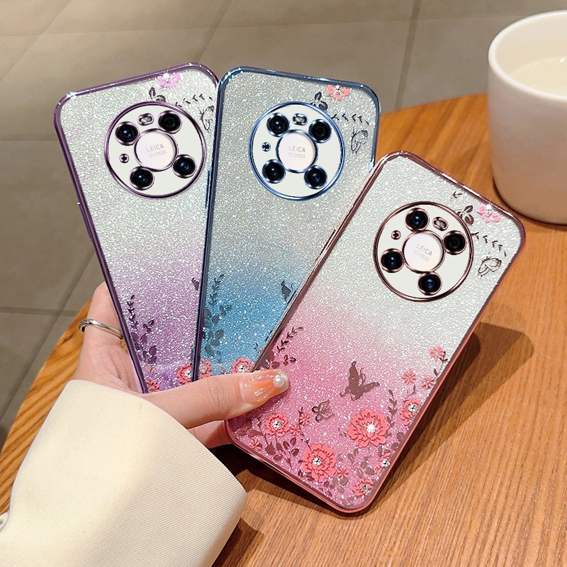 เคสโทรศัพท์มือถือ-tpu-นิ่ม-ลายผีเสื้อ-ดอกไม้-ประดับเพชร-วิบวับ-สําหรับ-huawei-mate-50-50pro-40-30-30pro-40pro-30epro-40e