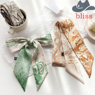 Bliss ที่คาดผม ผ้าพันคอ ริบบิ้นยาว ผ้าไหมถัก ลายดอกไม้ 26 ตัวอักษร สไตล์เกาหลี สําหรับผู้หญิง