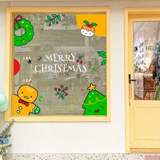 สติกเกอร์ ลายการ์ตูนคริสต์มาสน่ารัก สําหรับติดตกแต่งกระจก หน้าต่าง ประตู ร้านชานม กาแฟ