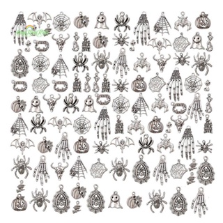Erck&gt; จี้รูปโครงกระดูกแมงมุม สีเงิน สไตล์ทิเบต 100 ชิ้น DIY