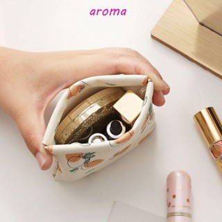 Aroma กระเป๋าเครื่องสําอาง หนัง Pu พิมพ์ลายดอกไม้ ปิดเองอัตโนมัติ ขนาดเล็ก สําหรับกลางแจ้ง