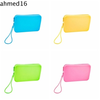 Ahmed กระเป๋าเครื่องสําอาง ทรงสี่เหลี่ยม กันน้ํา ความจุขนาดใหญ่ กระเป๋าเก็บซิลิโคน, กระเป๋าเก็บผ้าอนามัย สีพื้น ที่ใส่แปรงแต่งหน้า แบบพกพา ขนาดเล็ก